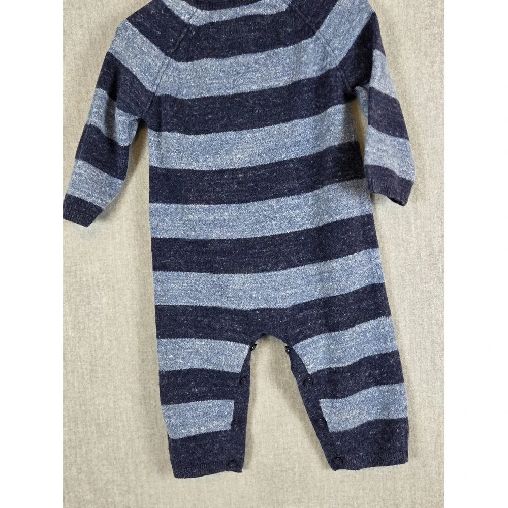 GAP‎ Baby Footless One Piece 6-12 Mos Stretch Navy Heather Teddy Bear Logo Cozy